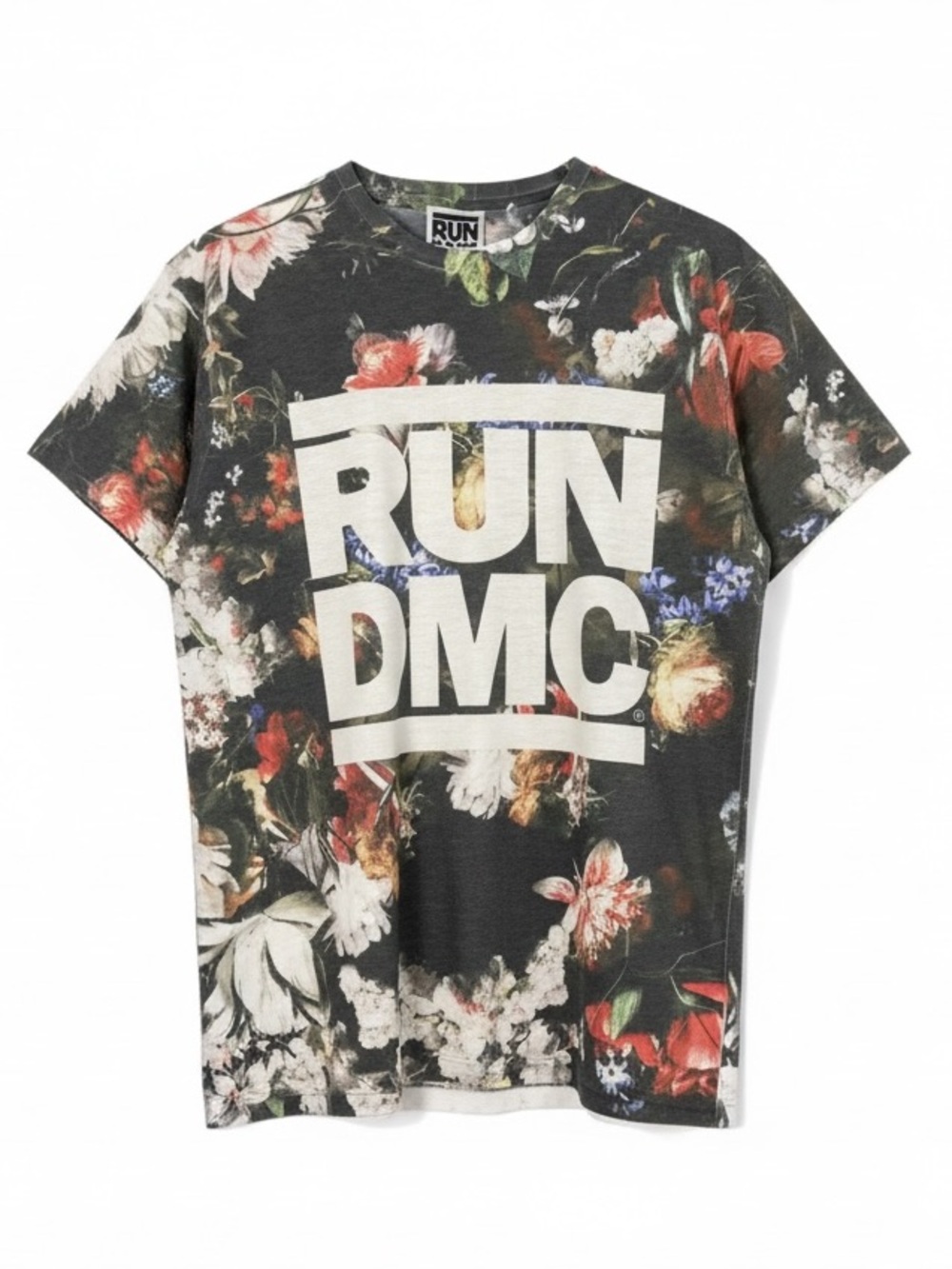 Y2K Run DMC Floral Graphic Tee Large Hip Hop Music Streetwear Grunge Shirt L